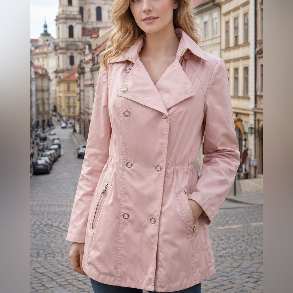Guess | Blush Pink Double-Breasted Trench Jacket | Lightweight City Chic